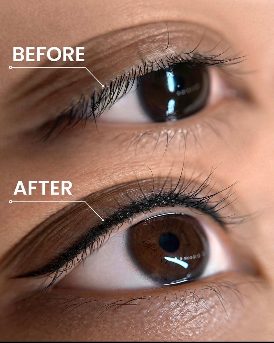 Before and after classic winged permanent eyeliner