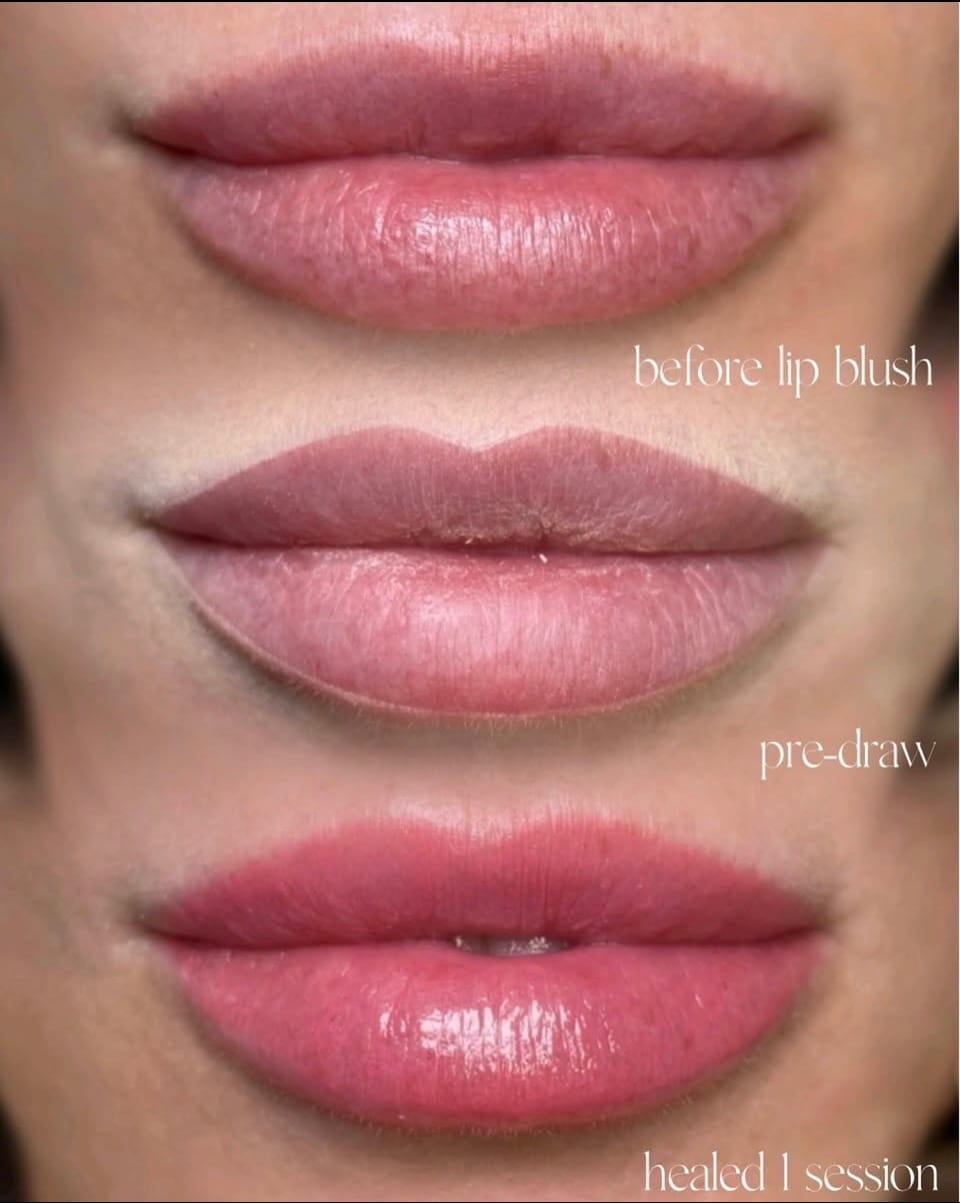 Lip blush permanent makeup process and result