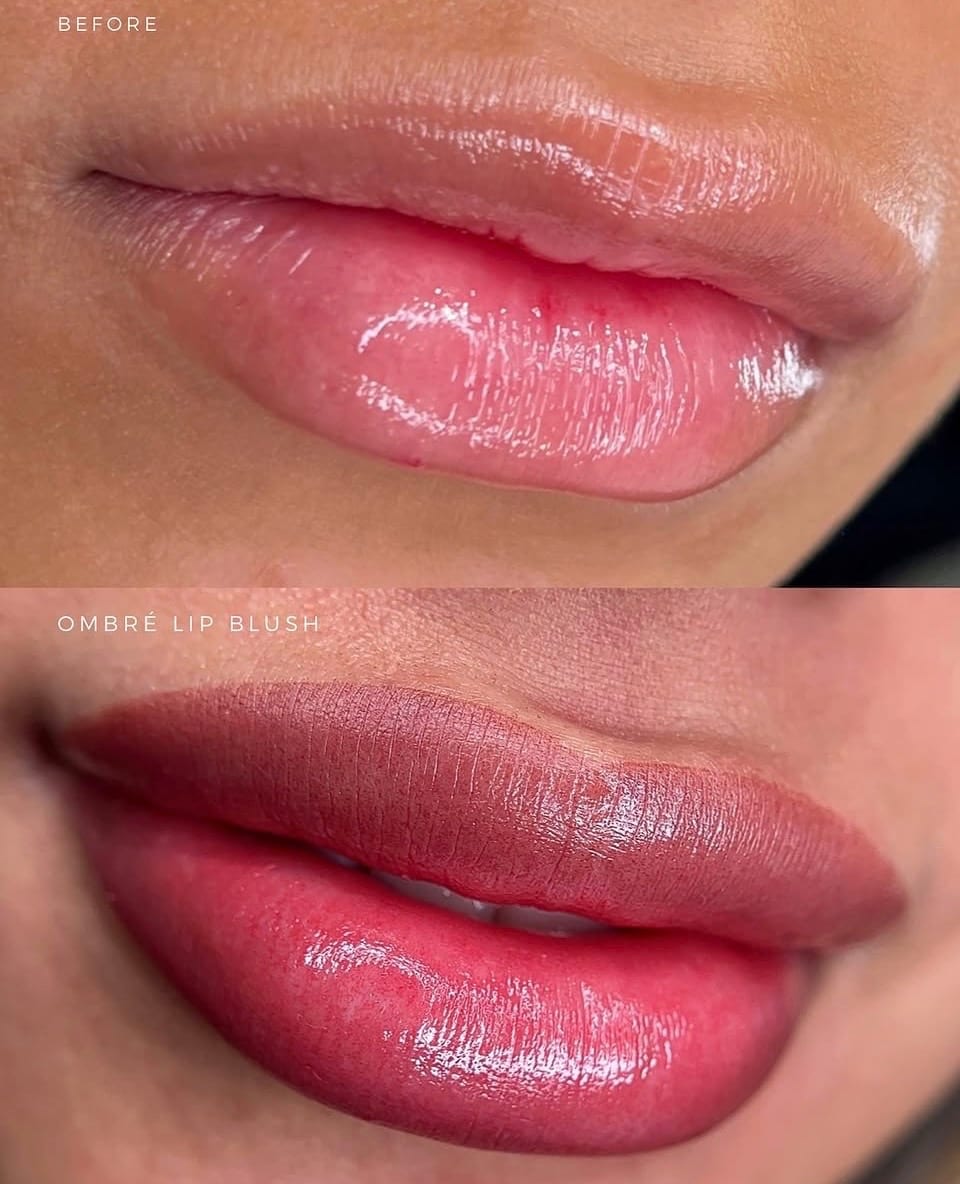 Before and after ombré lip blush permanent makeup